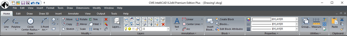 IntelliCAD Interface Ribbon com menu suspenso