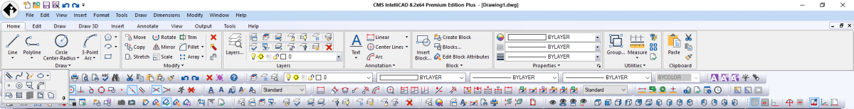 IntelliCAD Ribbon - Home e barra de ferramentas